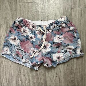 Floral Drawstring Soft Denim Shorts